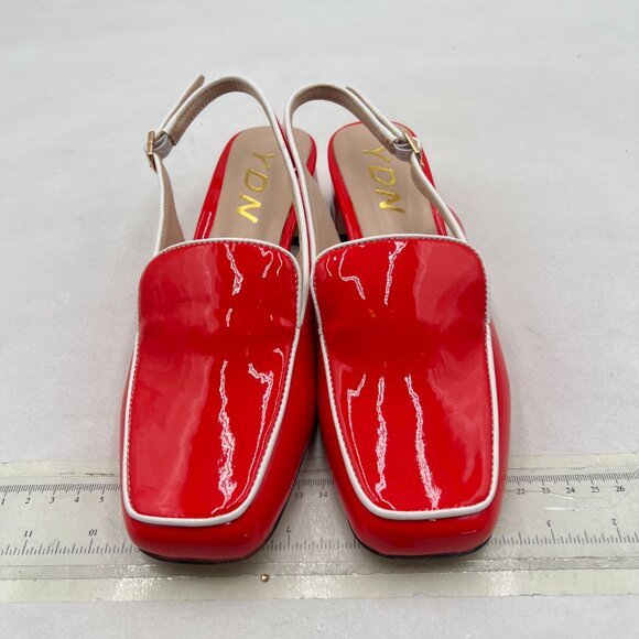 YDN Red Square Toe Block Low Heels Slingback Formal Loafer Dressy Office Pump - Picture 3 of 8